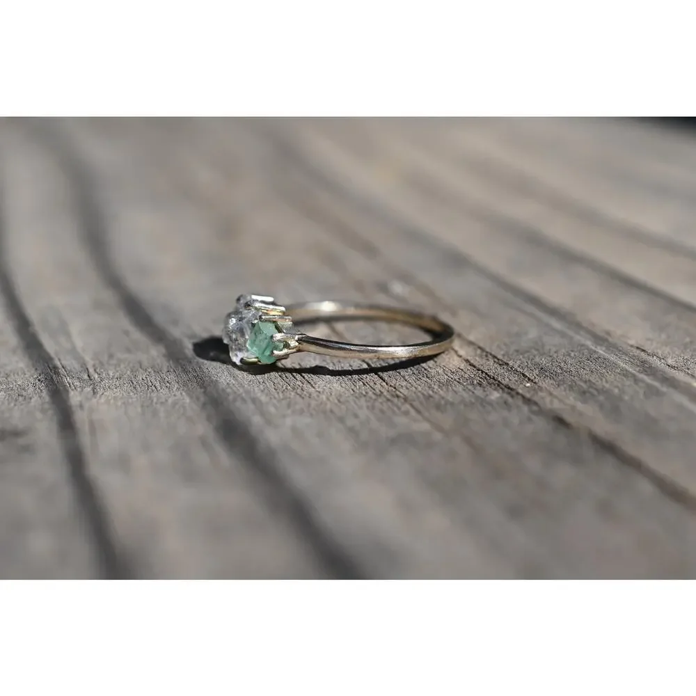 Emerald and Montana sapphire engagement ring 14k white gold size 12